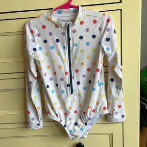 Primary Rainbow Polka Dot Rash Guard Swimsuit